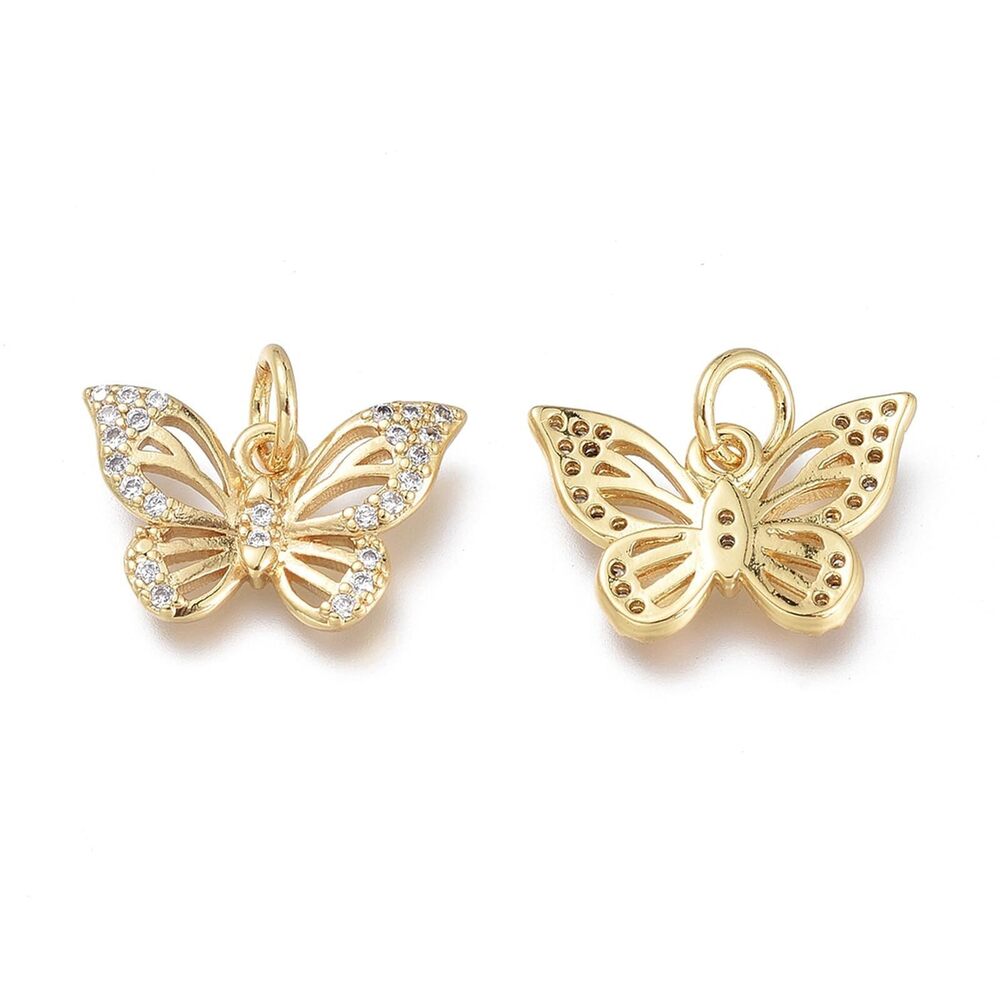 7184 10 pcs Brass Pave Cubic Zirconia Butterfly Charms with Jump Rings - Picture 2 of 2